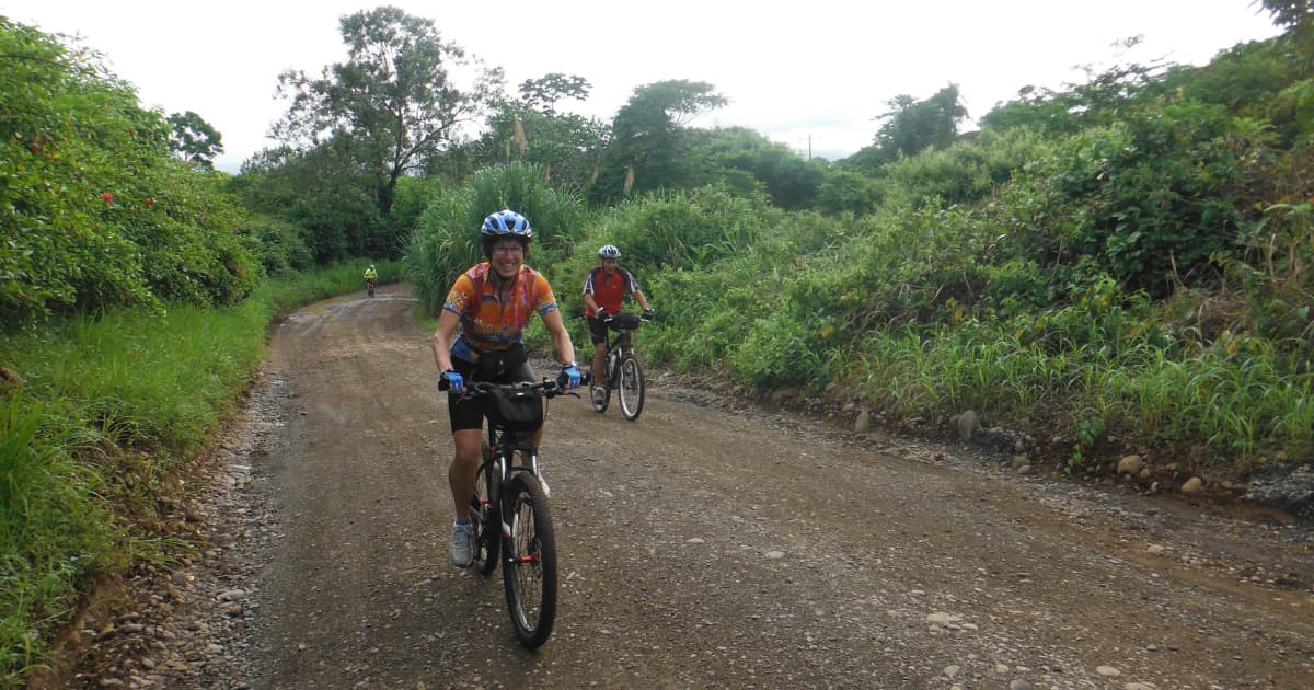 Cyclists on a dirt road in Costa Rica