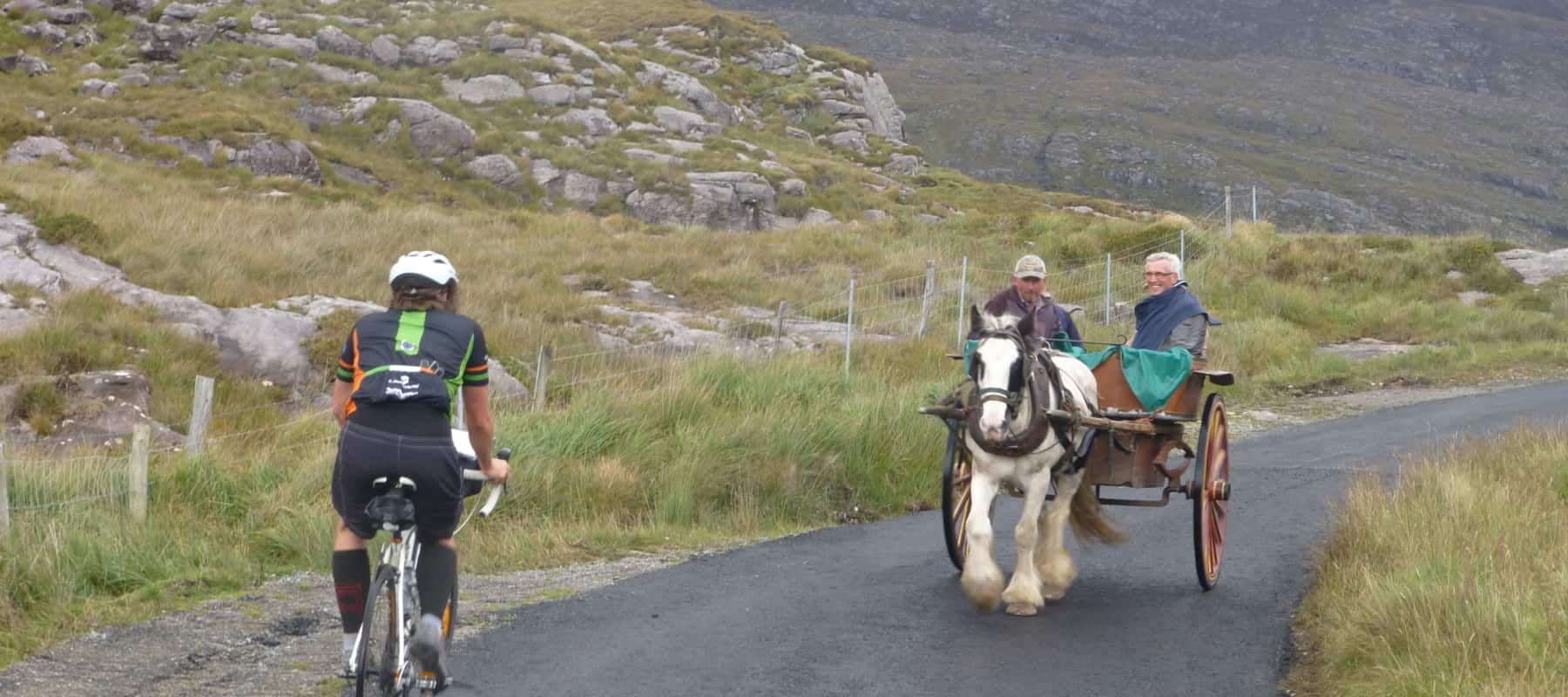 Cycling Passed Horse and Carriage On Wild Atlantic Way