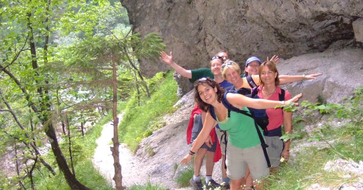 group of travelers hiking