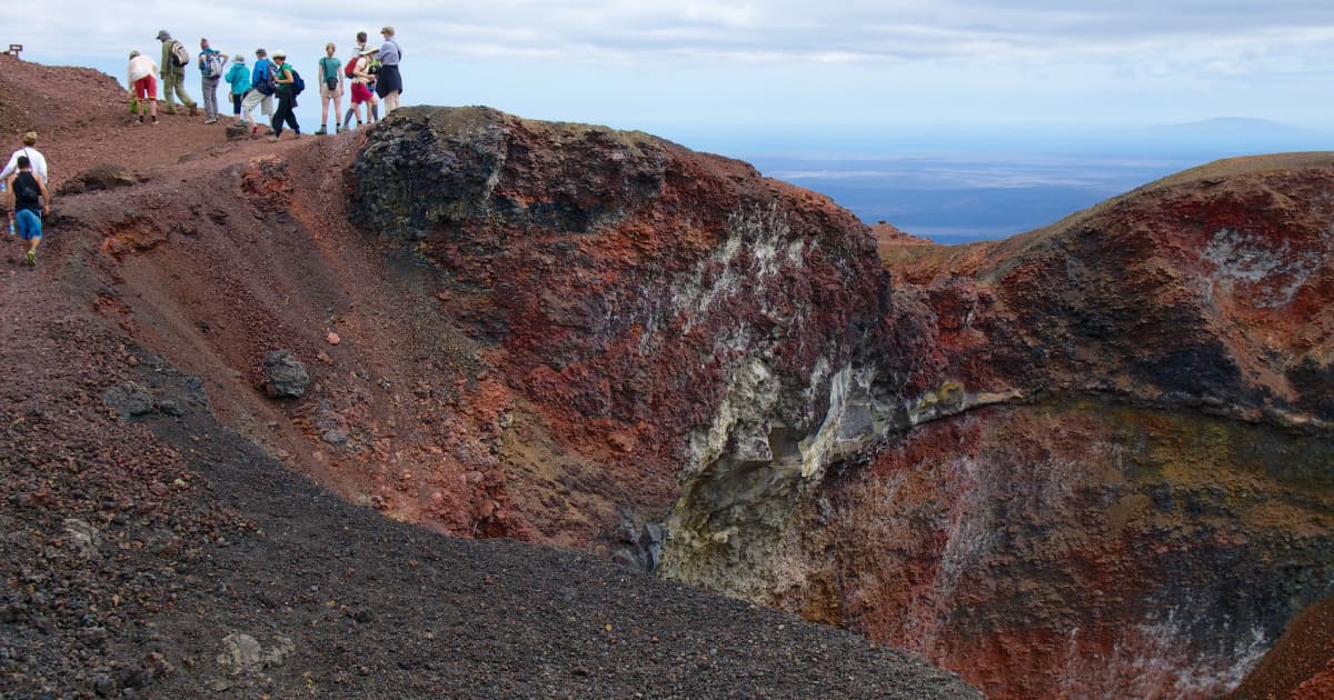 Group of travelers on a volcano trail