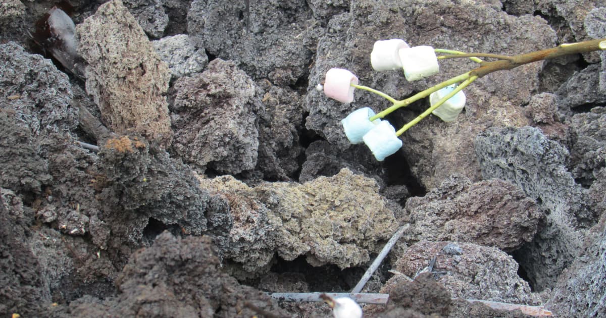 toasting marshmallows on the rocks of an active volcano