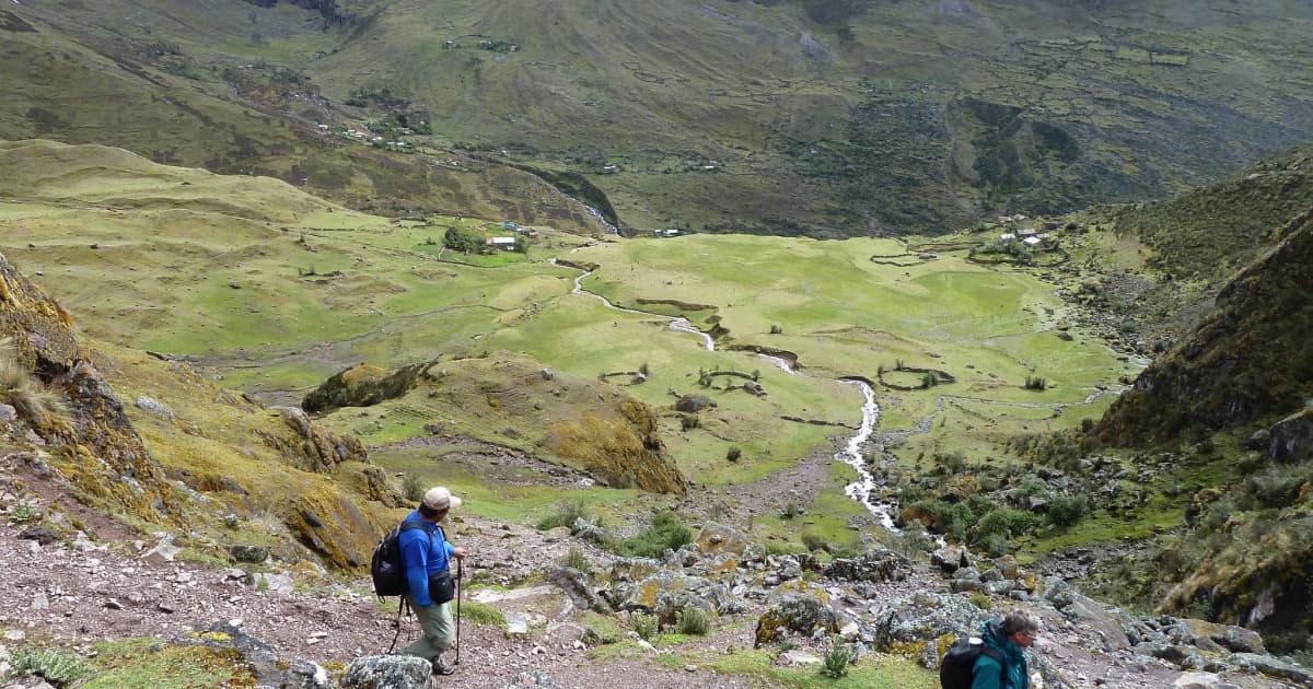View of a mountainous valley on the lares trek 