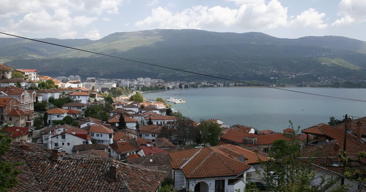 cliffside view overlooking the old town of Ohrid and lake Ohrid