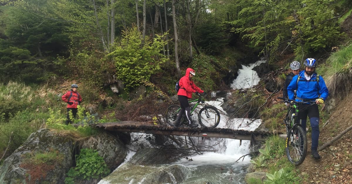 tourists biking an offroad trail 