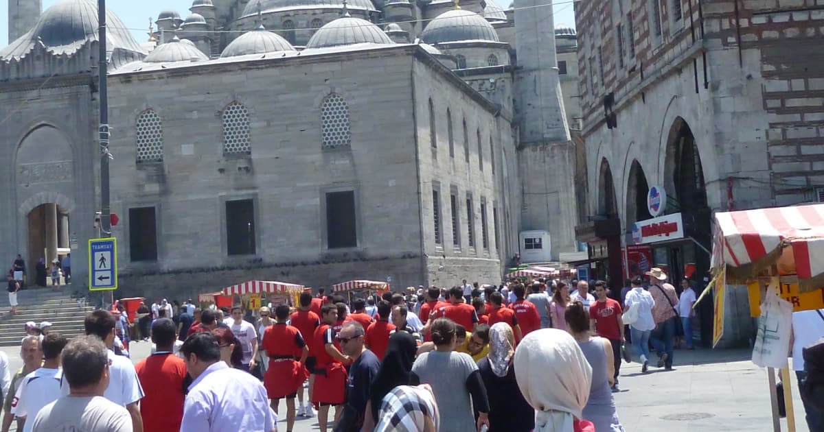 tourists gathering at a vacation destination