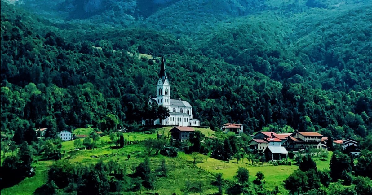 small countryside village on a hill