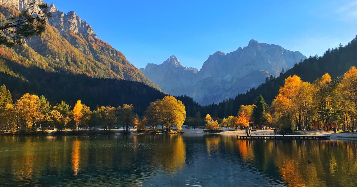 Landscape of slovenia with forests and mountains on a sunny afternoon