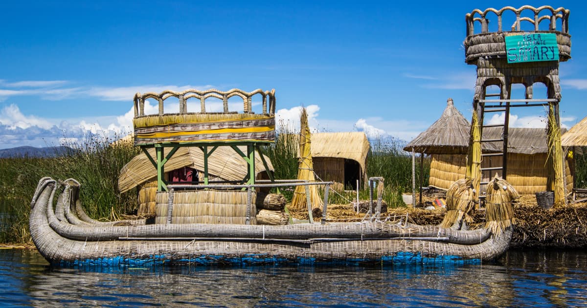 a traditional boat parked on lake titicaca