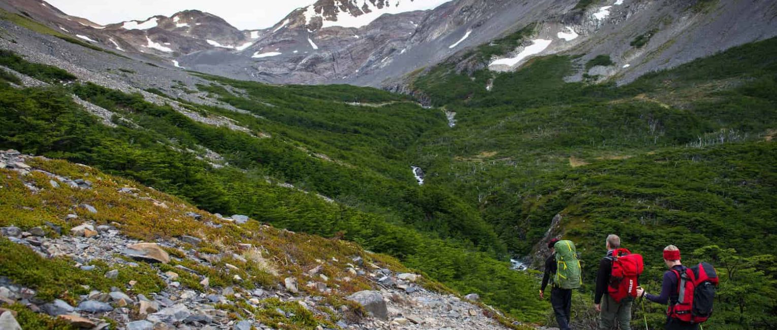 Group hiking through a mountain trail