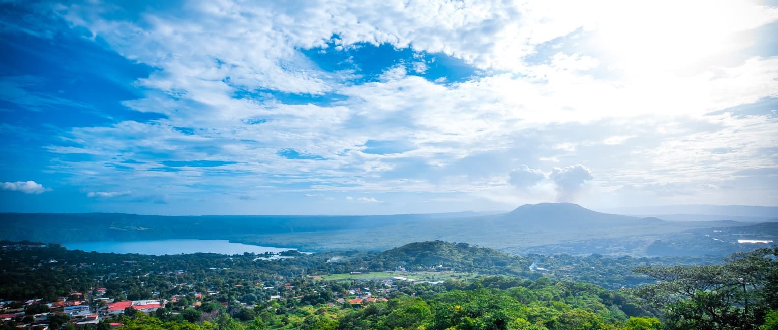 Landscape of small village and blue sky with clouds