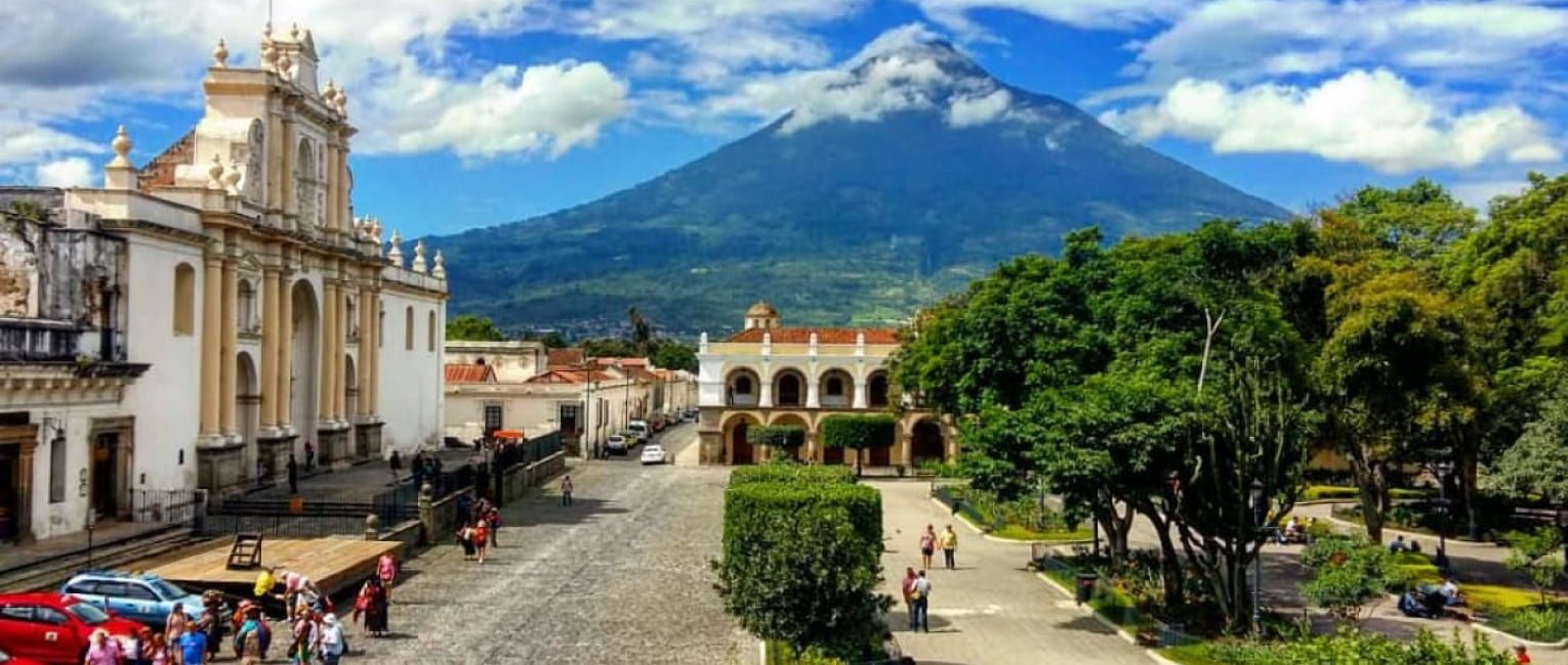 Lanscape of heritage town and mountain background with clear blue sky