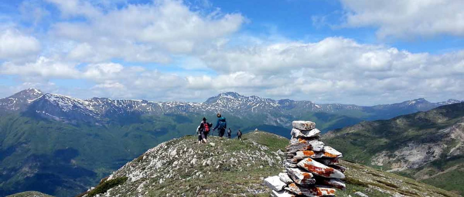 Hikers on a North Macedonia mountain trail