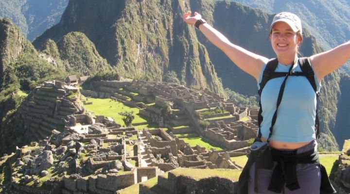 Posing in front of the Machu Picchu ruins