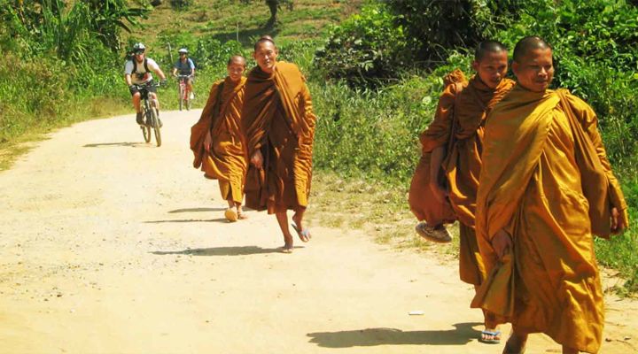 Northern Thailand villagers on dirt path