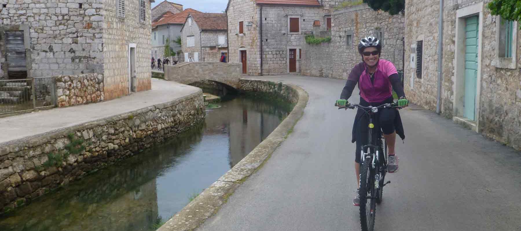 biking through streets of Slovenia