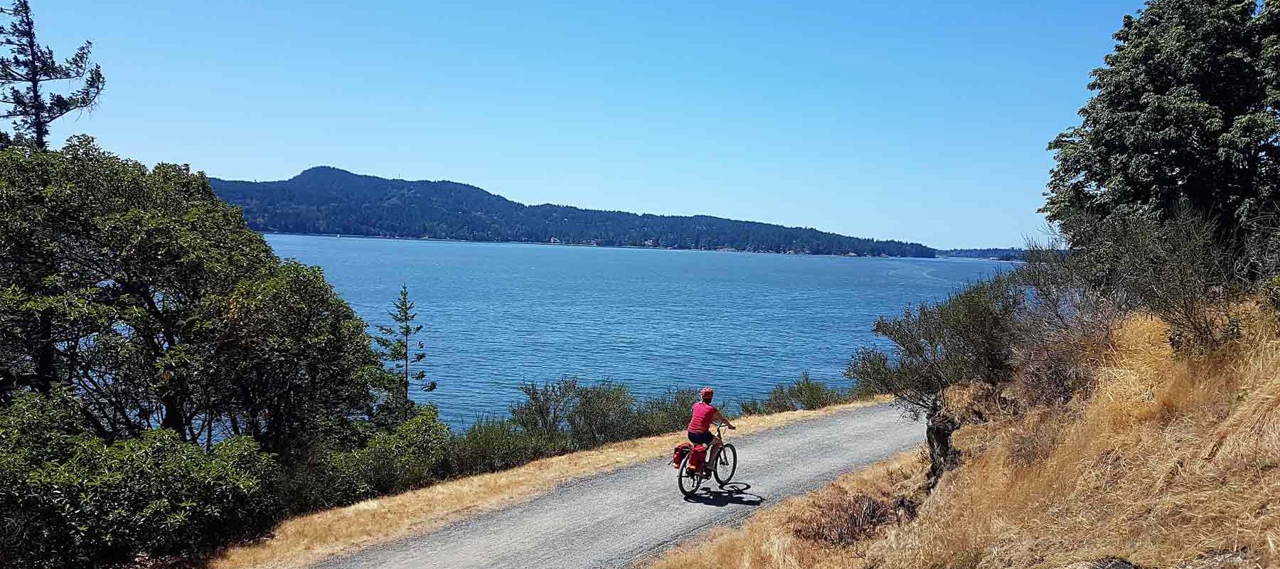 Biking across vancouver island with sea view