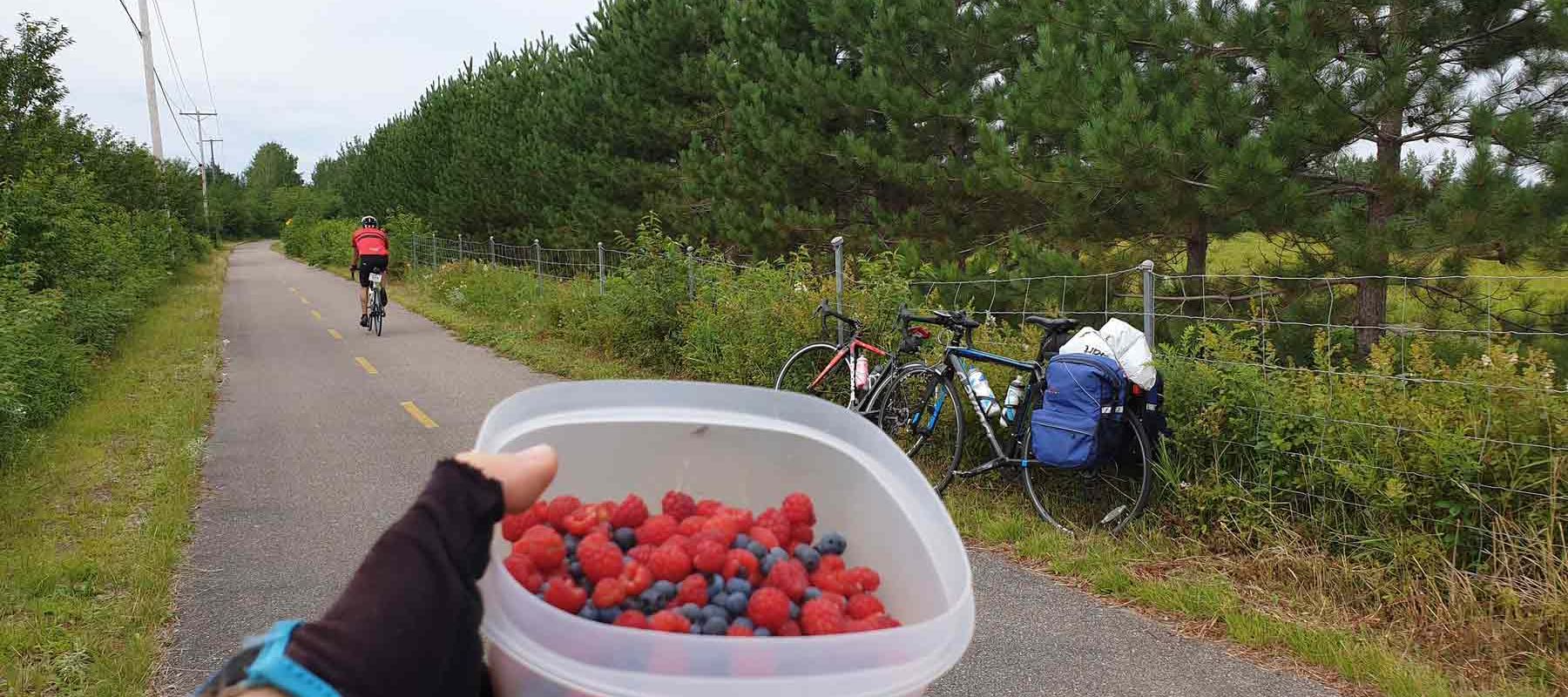 Cyclist helmet view on road