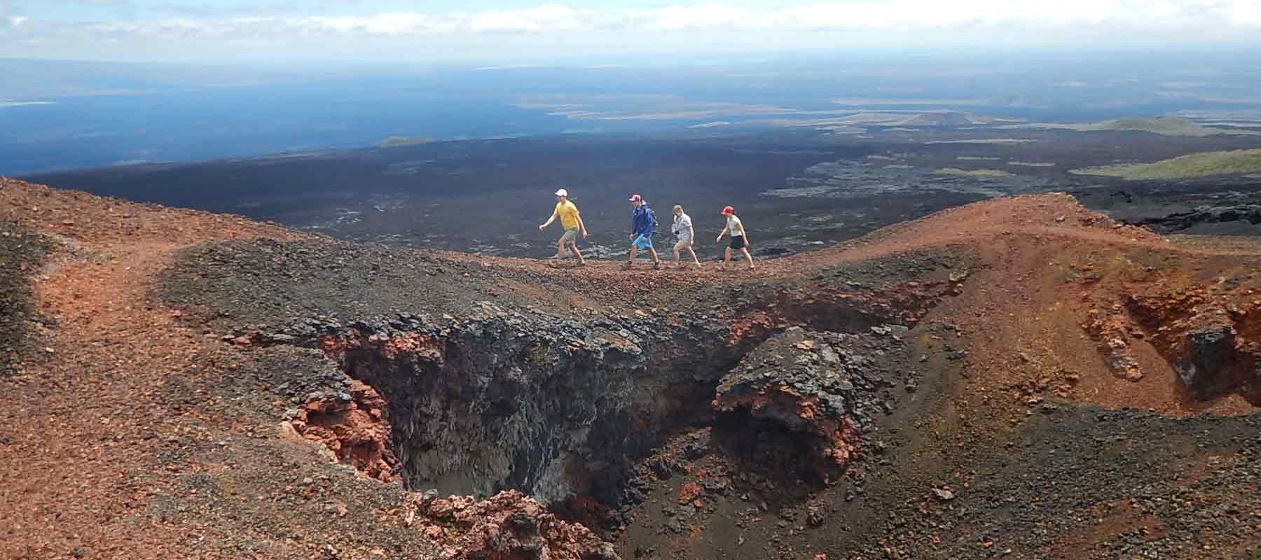 group Hiking On Volcanoes At Galapagos Islands